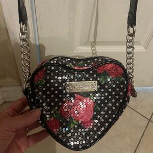Betsey Johnson sequins floral polka dot heart crossbody bag